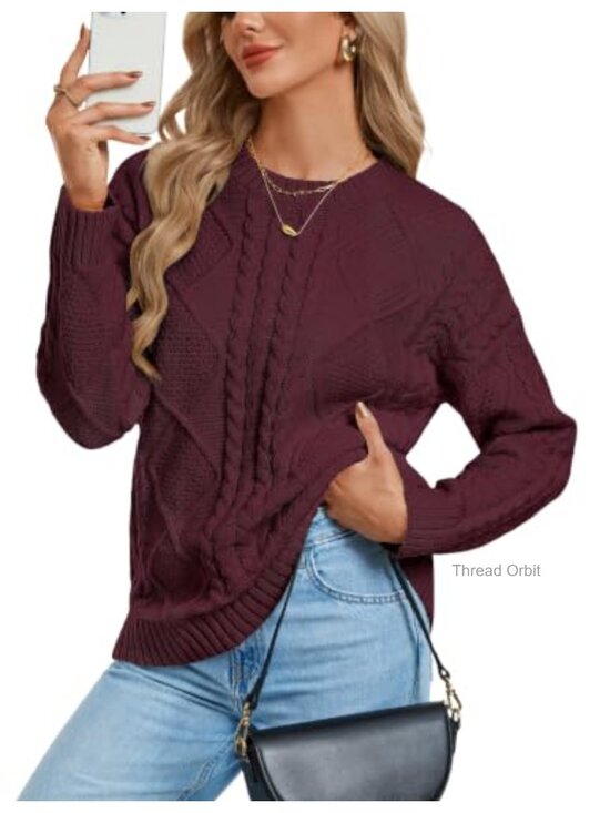 Sweaters - Women Cable Knit Crew Neck Pullover Sweater Warm Cozy Fall Winter
